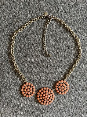 Gold-Tone Necklace with Coral Pink Cluster Medallions